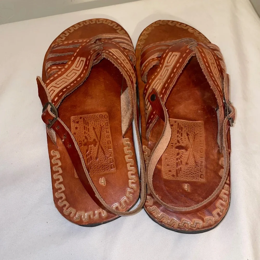 Don Porfirio Kids Brown Leather Huarache Sandals Mexican Hand Tooled Size 4